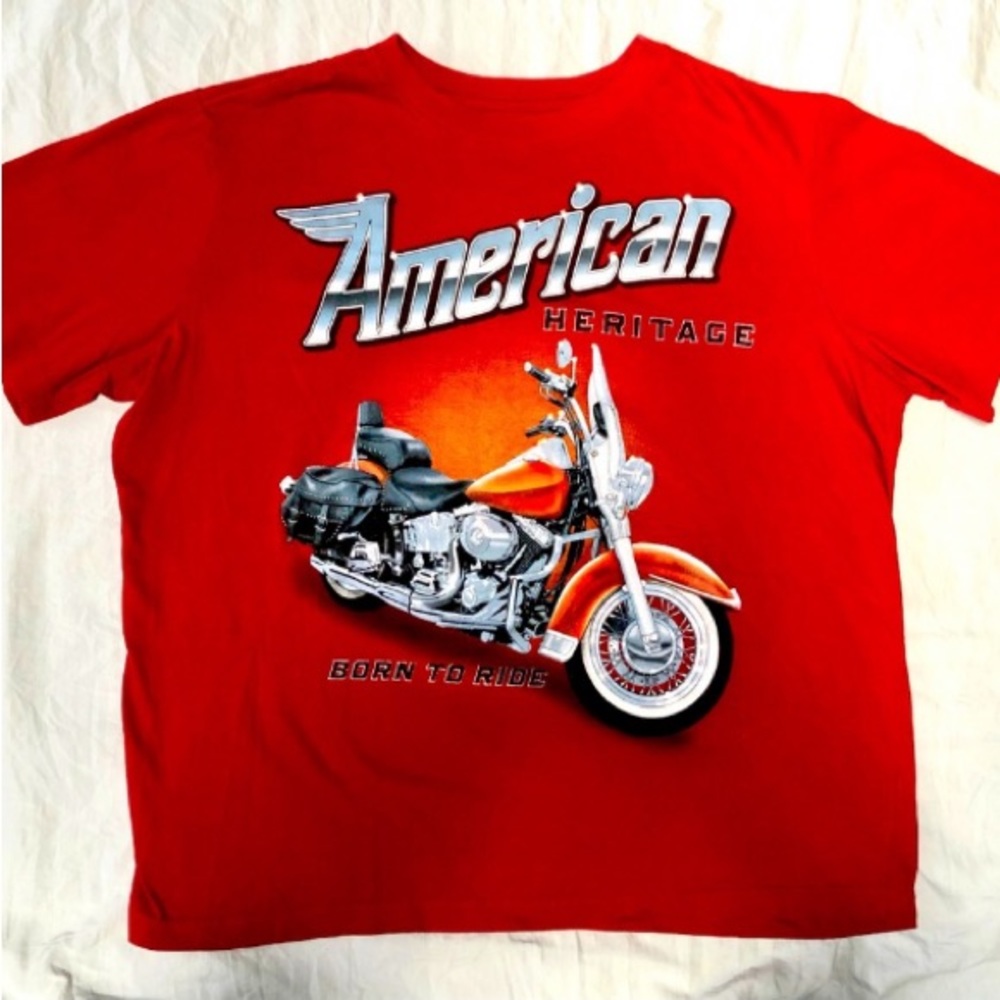 AMERICAN HERITAGE “born to ride” RED motorcycle tshirt size L preowned EUC